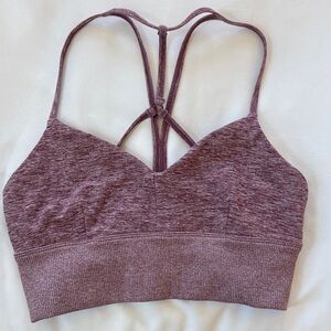 Alo Yoga Seamless Heathered Mauve Bralette with Strappy Back